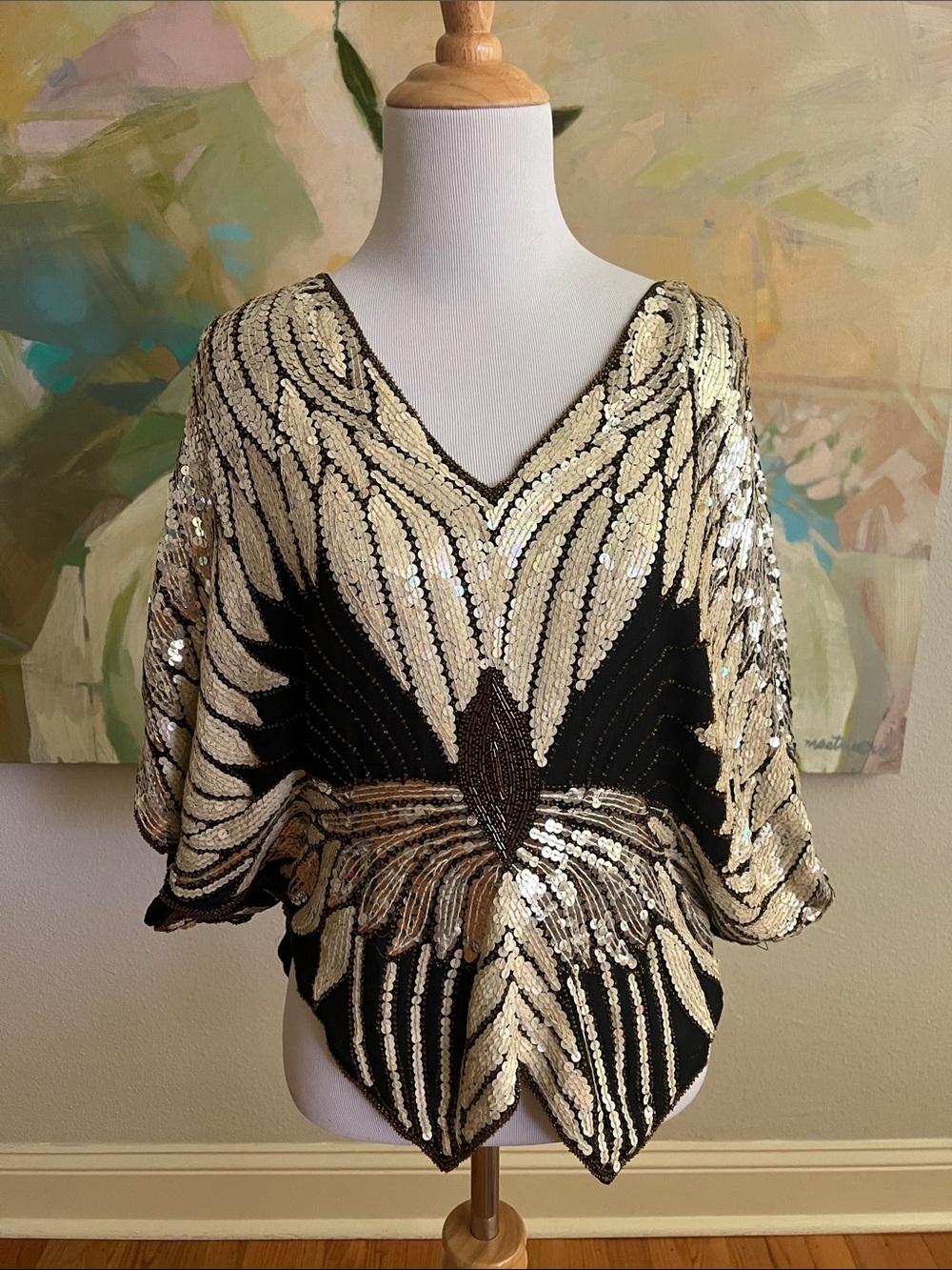 Vintage Butterfly 100% silk sequin blouse OS